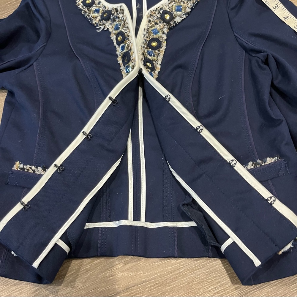 White House Black Market Navy Cropped Blazer with gems - Picture 9 of 12